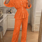 2 Pieces Glitter Stand Collar Three Quarters Sleeve Button Front Blouse and Casual Loose Fit Pants Set