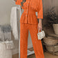 2 Pieces Glitter Stand Collar Three Quarters Sleeve Button Front Blouse and Casual Loose Fit Pants Set