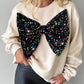 Round Neck Long Sleeve Contrast Sequin Bowknot Decor Sweatshirt