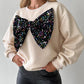 Round Neck Long Sleeve Contrast Sequin Bowknot Decor Sweatshirt
