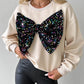 Round Neck Long Sleeve Contrast Sequin Bowknot Decor Sweatshirt