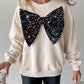 Round Neck Long Sleeve Contrast Sequin Bowknot Decor Sweatshirt