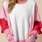 Rose Red Striped Patchwork Batwing Sleeve Pocketed Sweatshirt