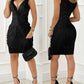 Twist Design Plunging Neck Glitter Party Dress