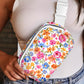 White Flower Print Buckle Wide Strap Crossbody Bag