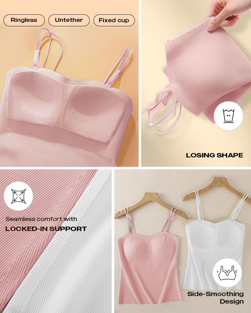 Spaghetti Strap Built in Bra Slim Fit Tank Top Sexy Back Criss Cross Workout Camisole Tops