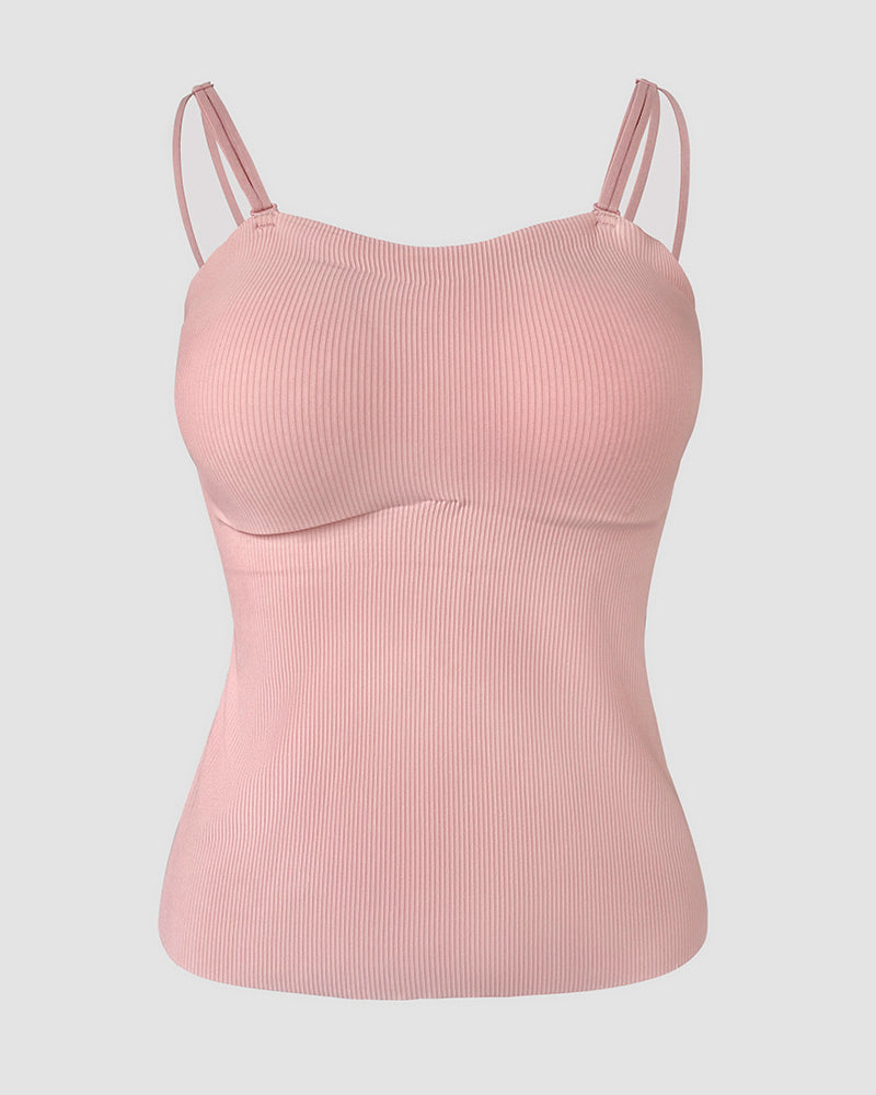 Spaghetti Strap Built in Bra Slim Fit Tank Top Sexy Back Criss Cross Workout Camisole Tops