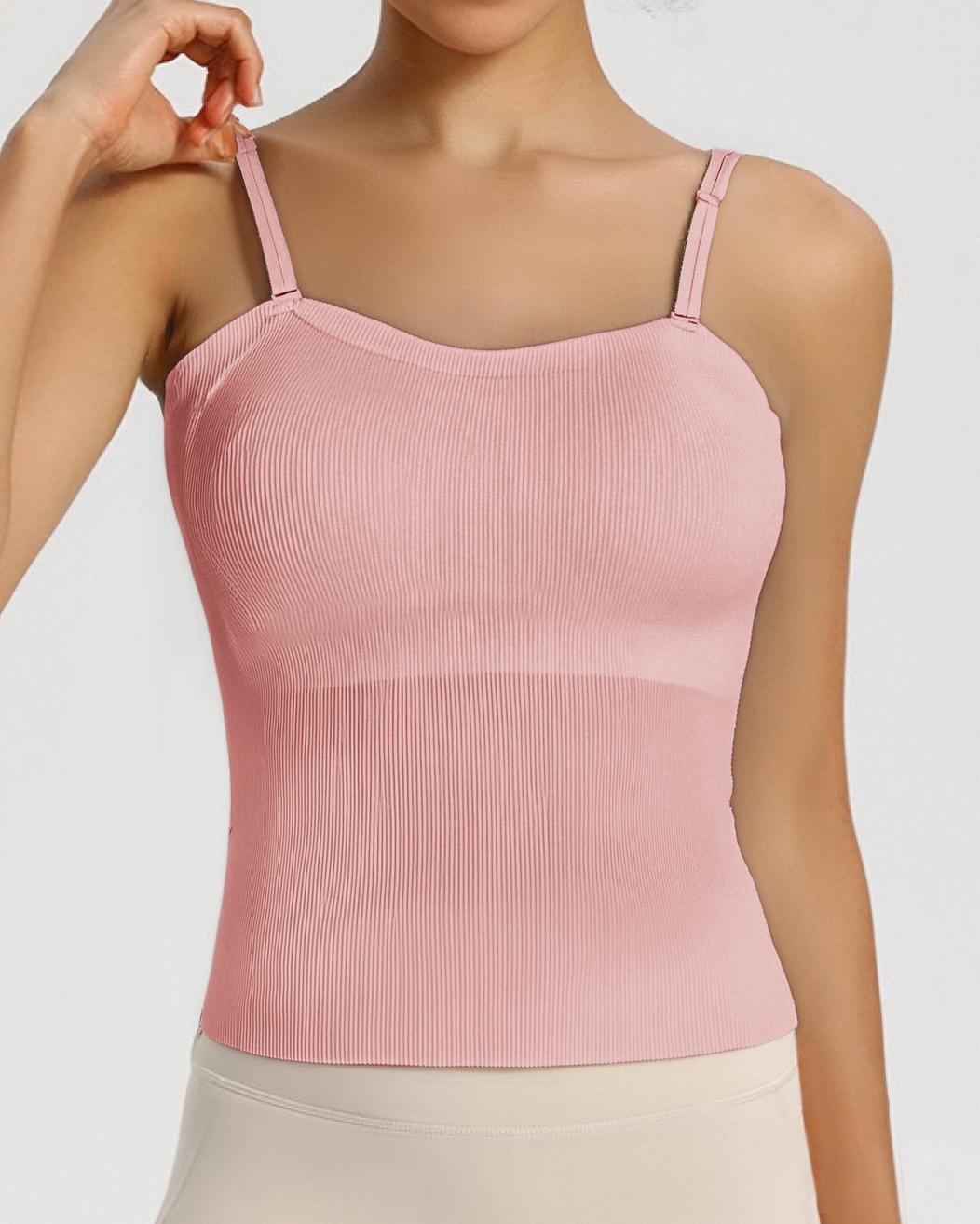 Spaghetti Strap Built in Bra Slim Fit Tank Top Sexy Back Criss Cross Workout Camisole Tops