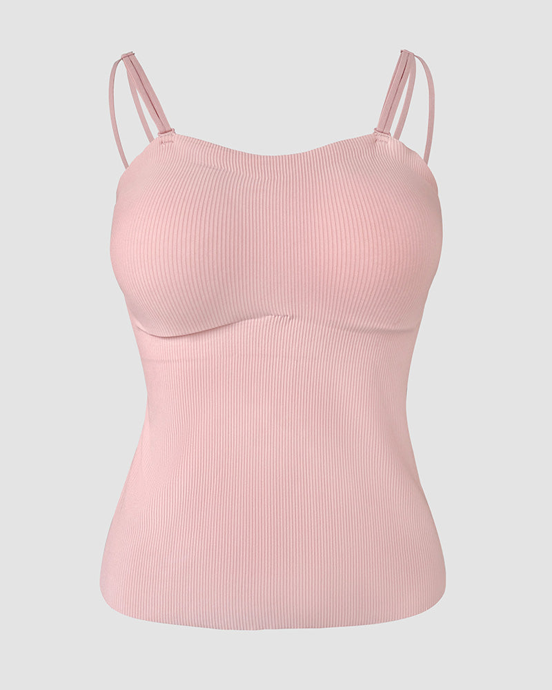 Spaghetti Strap Built in Bra Slim Fit Tank Top Sexy Back Criss Cross Workout Camisole Tops