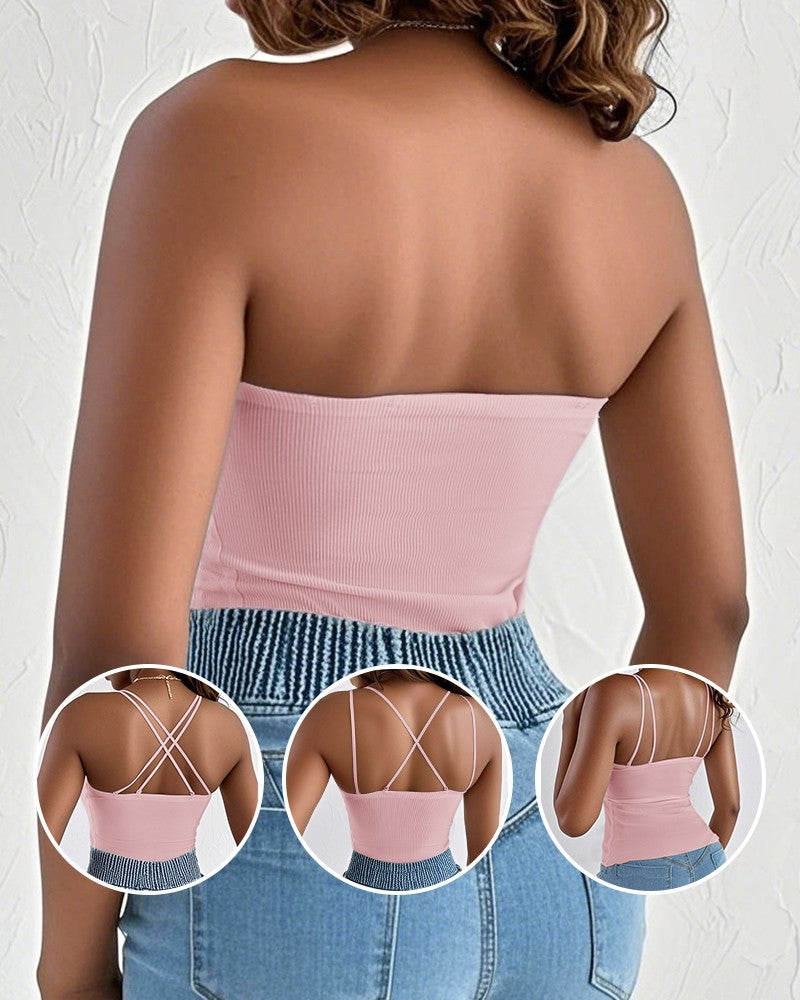 Spaghetti Strap Built in Bra Slim Fit Tank Top Sexy Back Criss Cross Workout Camisole Tops