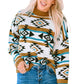 Brown Aztec Striped Knit Ribbed Trim Sweater