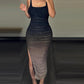 Ombre Rhinestone Decor Party Dress Ruched Side Slit Bodycon Slip Dress