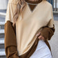 Apricot Color Block Thumbhole Sleeve Drop Shoulder Sweatshirt