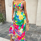 Tropical Print Backless Hollow Out Dress
