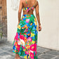 Tropical Print Backless Hollow Out Dress
