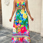Tropical Print Backless Hollow Out Dress