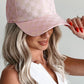 Light Pink Checkered Print Adjustable Baseball Cap