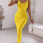 Spaghetti Strap U Neck Casual Maxi Dresses Slim Fit Cami Dress Party Club Bodycon Dress