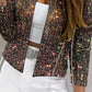 Sparkly Sequin Open Front Puff Sleeve Blazer Coat