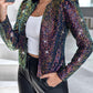 Sparkly Sequin Open Front Puff Sleeve Blazer Coat