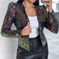 Sparkly Sequin Open Front Puff Sleeve Blazer Coat