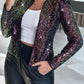 Sparkly Sequin Open Front Puff Sleeve Blazer Coat