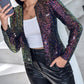 Sparkly Sequin Open Front Puff Sleeve Blazer Coat