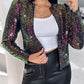 Sparkly Sequin Open Front Puff Sleeve Blazer Coat