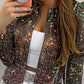 Sparkly Sequin Open Front Puff Sleeve Blazer Coat