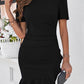 Black Plain Wrapped Ruffled Hem Slim Fit Mini Dress