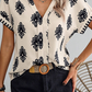 Black Geometric Print Short Sleeve V Neck Blouse