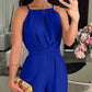 Halter Sleeveless Lace up Jumpsuit Casual Waist Ruched Loose Fit Romper