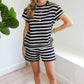 Black White Striped Short Sleeve Top and Shorts Set