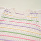 Oatmeal Colorful Striped Eyelet Knit Ruffled Sleeve Sweater T Shirt