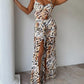 Leopard Print Halter Sleeveless Bodycon Dress Sexy Front Sit Chiffon Maxi Dress