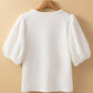 White Solid Textured O Neck Puff Sleeve Blouse