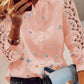 Lace Butterfly Print V Neck Long Sleeve Patchwork Casual Blouse