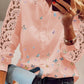 Lace Butterfly Print V Neck Long Sleeve Patchwork Casual Blouse