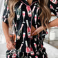 Black Champagne Print Silky Short Sleeve Pajamas Set