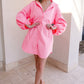 Bright Pink Balloon Sleeve Button Up Mini Shirt Dress