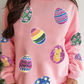 Pink Sequined Easter Egg Patched Pullover Sweatshirt