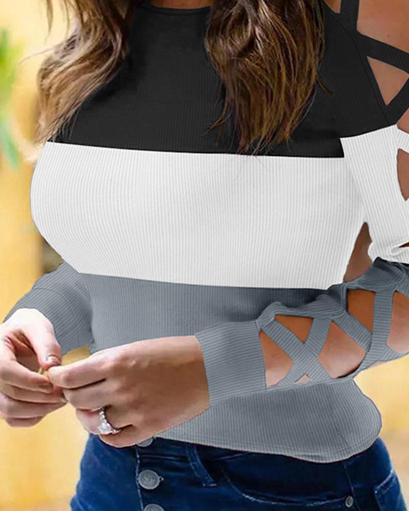 Colorblock Crisscross Cold Shoulder Top