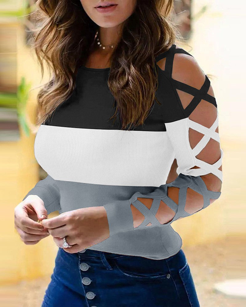 Colorblock Crisscross Cold Shoulder Top