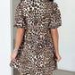 Multicolour Leopard Tie Front Puff Sleeve Short Flared Dress