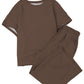 Brown Textured Loose Fit T Shirt and Drawstring Pants Set