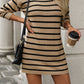 Khaki Stripe Long Sleeve High Neck Sweater Dress