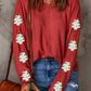 Red Christmas Tree Patch Long Sleeve Casual Top