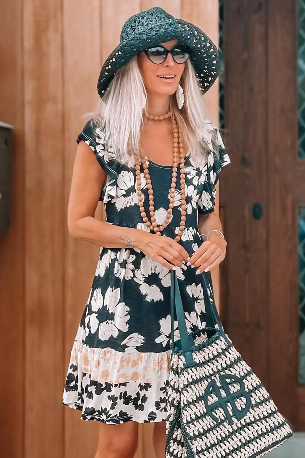 Floral Print Ruffle Sleeve Empire Waist Mini Dress