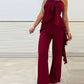 2 Pieces Outfit Halter Asymmetrical Ruffles Hem Backless Top and Casual Wide Leg Pants Set