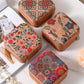 Camel Retro Floral Print Portable Square Jewelry Box